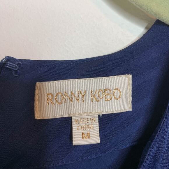 NWT RONNY KOBO 80s satin dress puff shoulder faux wrap draped - Picture 8 of 15